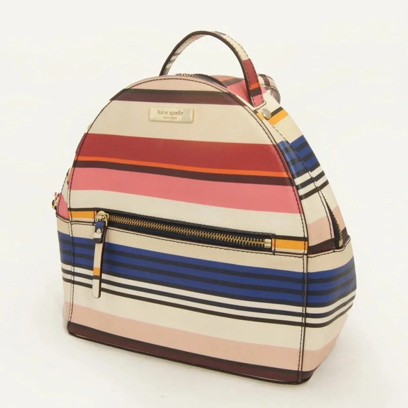 kate spade Handbags - Kate Spade Laurel Way Cruise Stripe Saffiano Leather Gold Mini Backpack